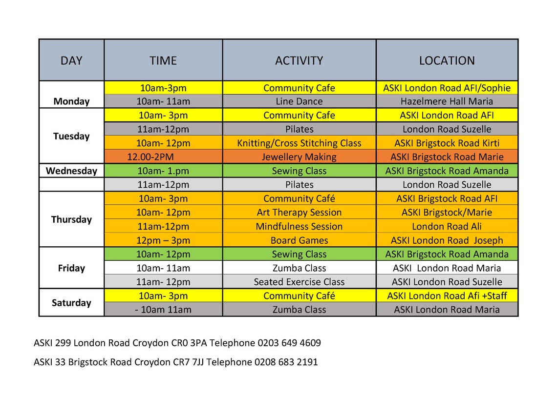 Timetable 2023